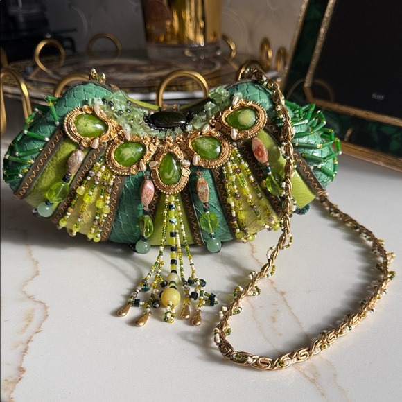 Mary Frances Green and Gold Beaded Bag - Picture 1 of 17